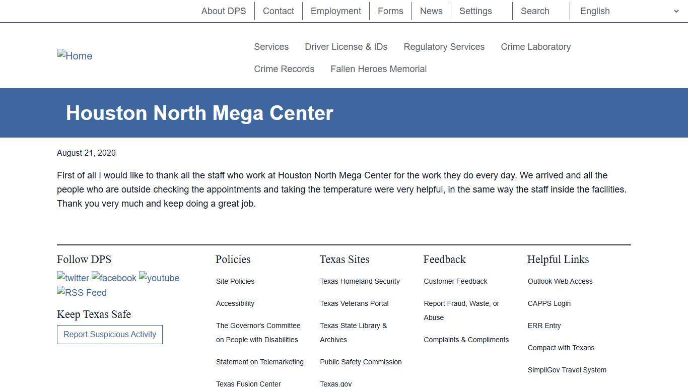 Houston North Mega Center Department of Public Safety