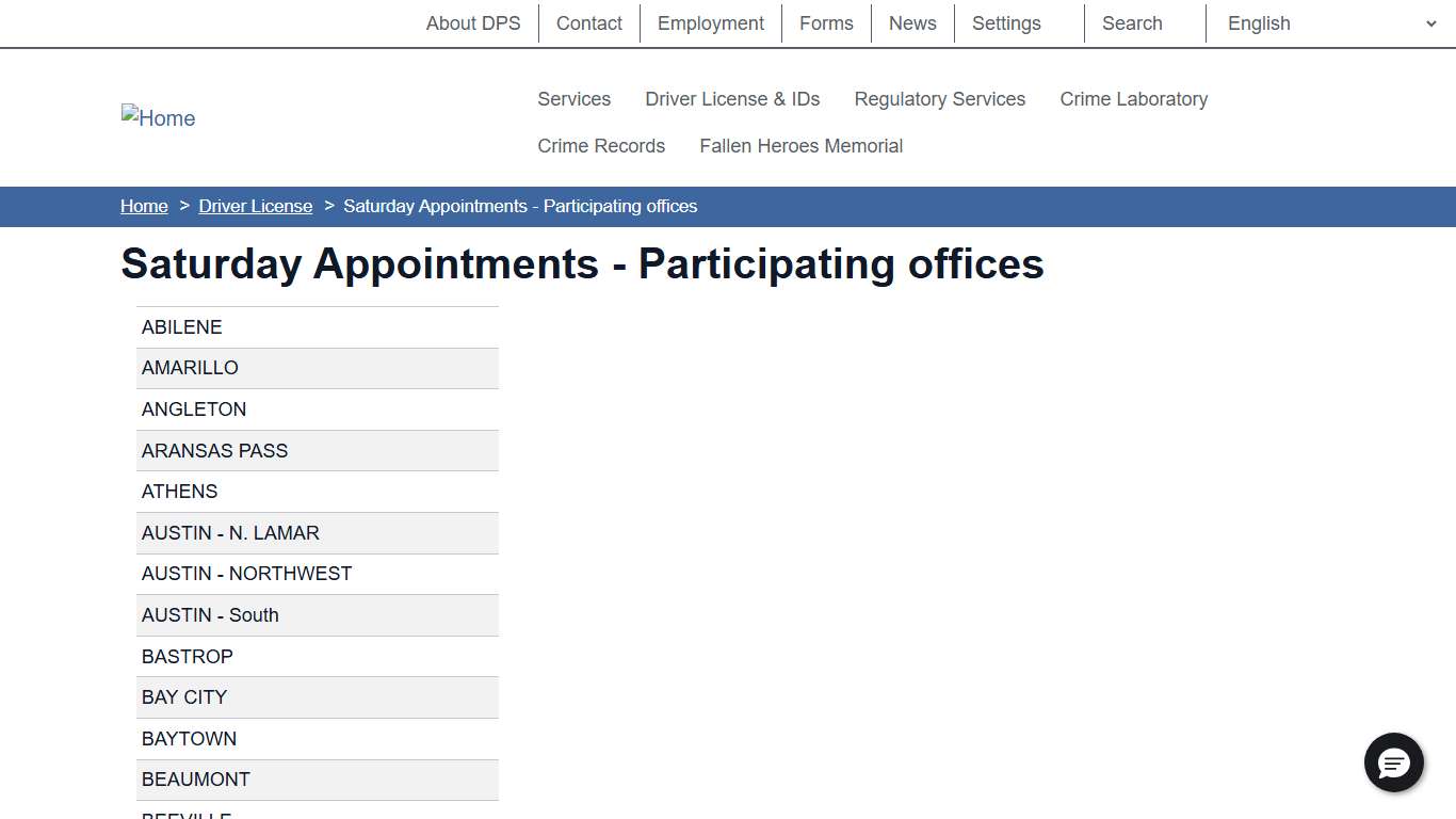 Saturday Appointments - Participating offices Department of Public Safety